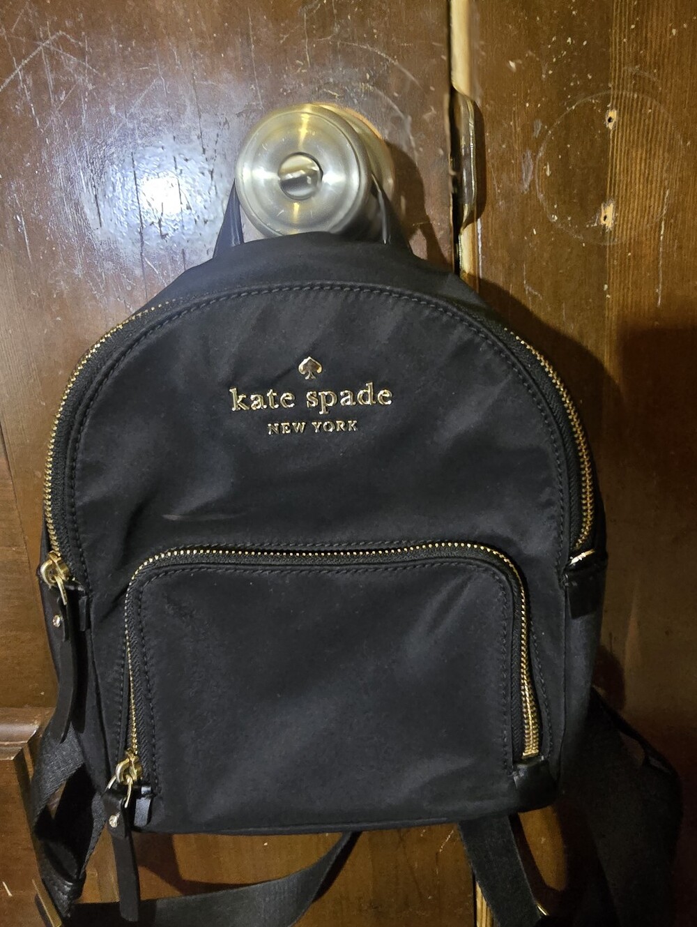 Kate Spade Black Mini Nylon Backpack with Gold Hardware